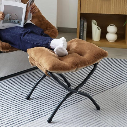 15"(H) Folding Ottoman, Set of 2, Foldable Footrest Stool, Small Foot Stool for Couch, Collapsible Foot Rest Ottoman for Sofa, Accent Padded Ottomans for Living Room, Bedroom, Brown