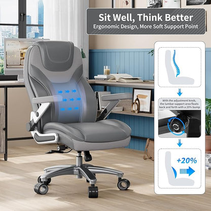 Big and Tall Office Chair with 5D Arms, 600lbs Fabric & PU Leather Heavy Duty Desk Chair, Adjustable Lumbar Support & Height, Tilt Function, High Back Ergonomic Executive Computer Chair