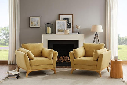 VANOMi Large-Sized Accent Chair, Thick Cushion Bedroom Reading Chair, Comfortable Living Room Single Sofa, Linen Yellow