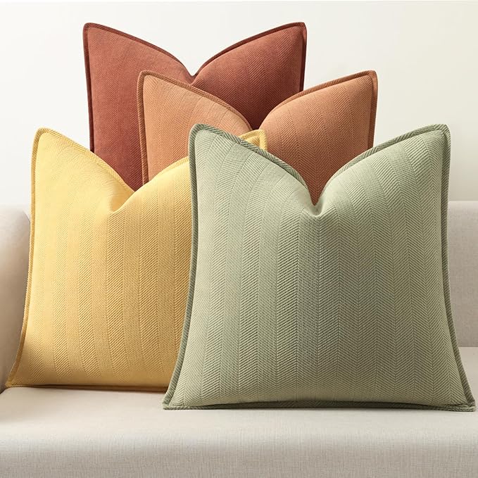 ZWJD Throw Pillow Covers 18x18 Set of 4 Chenille Pillow Covers with Elegant Design Soft and Luxurious Decorative Throw Pillows for Couch, Bed, and Home Decor