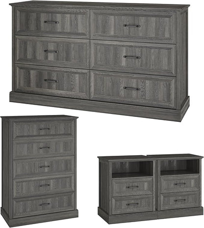 Farmhouse Dresser and Nightstand Sets, 4Pcs Bedroom Furniture Set, Nightstand Set of 2 & 55" Wide 6 Drawer and 44" Tall 5 Drawer Dresser with Large Drawers & Bar Handles, Grey