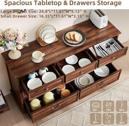 Bedroom Dresser Sets, 54" Wide 7 Drawers Dresser and 45" Tall 5 Drawers Dresser, Wooden 2 Piece Bedroom Furniture Set, Chest of Drawer for Bedroom, Home, Living Room, Hallway, Brown