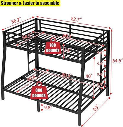 Higher Quality & Stronger Heavy Duty Steel Black Bunk Bed Full XL Over Queen Size Bunkbed, Thickened More Stable Safer Metal Bunk Queen Bed (Easier to Assemble) (Full XL Over Queen)
