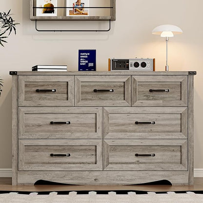 7-Drawer Dresser for Bedroom, Modern Wooden Chest of Drawers with Metal Handles, Anti-Tipping Design, Sturdy and Stable Storage Organizer for Living Room, Entryway, Home Office