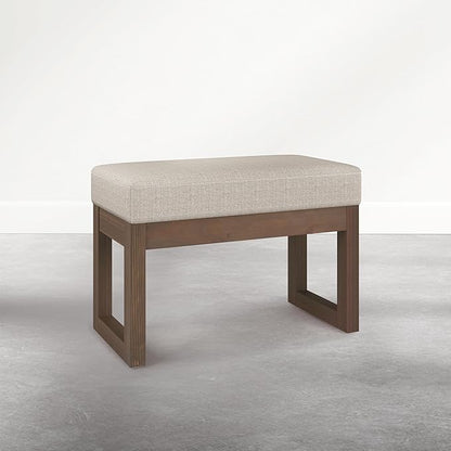 SIMPLIHOME Milltown Footstool - 27 inch Wide Upholstered Solid Wood Rectangular Small Ottoman Bench in Beige Cream, Contemporary Footrest for Entryway or Bedroom with Cushioned Seat & Compact Design