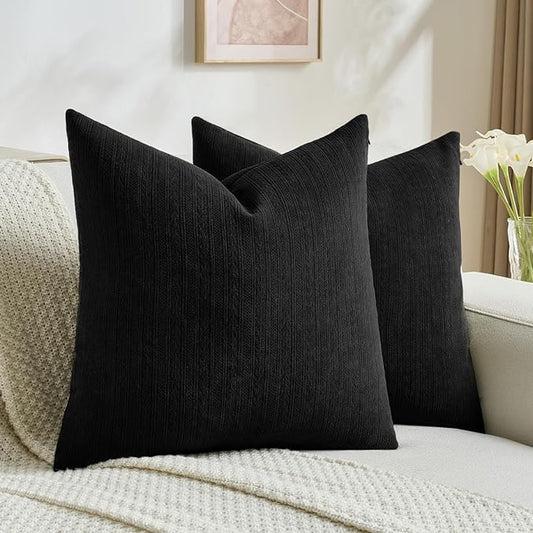 FUTEI Black Decorative Throw Pillow Covers 24x24 Inch Set of 2,Soft Cozy Wheat Ear Striped Patterns European Cushion Cases,Modern Home Decor for Couch Bed Living Room