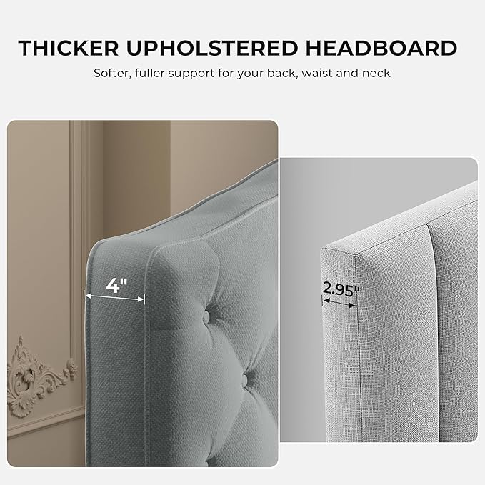 King Headboard Only, Modern Button-Tufted Upholstered Headboard King Size with 4" Thickened High-Density Sponge, Luxury Chenille Fabric, Adjustable Height, Easy Assembly, Grey