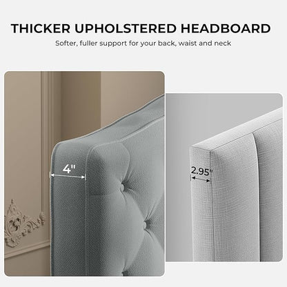 King Headboard Only, Modern Button-Tufted Upholstered Headboard King Size with 4" Thickened High-Density Sponge, Luxury Chenille Fabric, Adjustable Height, Easy Assembly, Grey