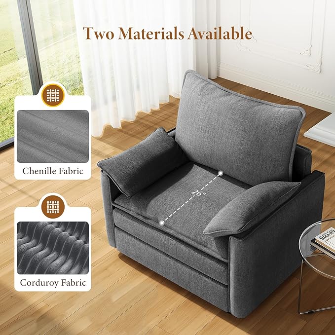 Vesgantti 40" Single Seat Sofa, Comfy Cloud Couch Deep Seat Upholstered Couch Chenille Modern Sofa with Armrest Pillow, Easy Assembly for Living Room, Bedroom and Apartment, Gray