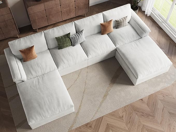 EASE MOOSE Boneless Modular Cloud Couch, U-Shaped Oversized Sectional Sofa for Living Room with Ottoman, Extra Large Movable Couches, 6-Deep-Seat Sofas for Bedroom Apartment, Chenille (White)