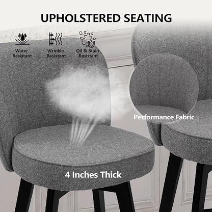 MINCETA Bar Stools Set of 4, 26 Inch Upholstered Barstools with Backrest and Footrest, Swivel Counter Height Barstools for Kitchen Island Home Bar Gray