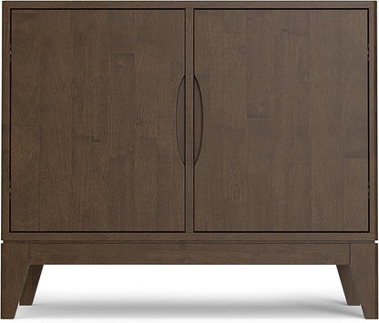 SIMPLIHOME Harper Buffet - 38 inch Wide Solid Hardwood 2-Door Sideboard Buffet in Walnut Brown, Mid-Century Modern Cabinet for Dining Room or Kitchen with Adjustable Shelves and Tapered Legs