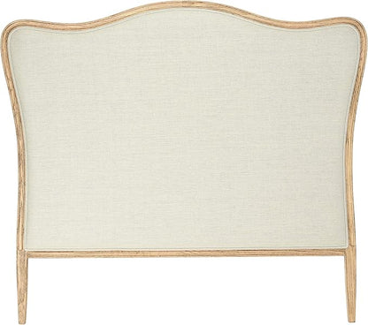 Creative Co-Op Modern Farmhouse Solid Oak Wood Headboard with Linen Upholstery, Natural and Beige, Queen