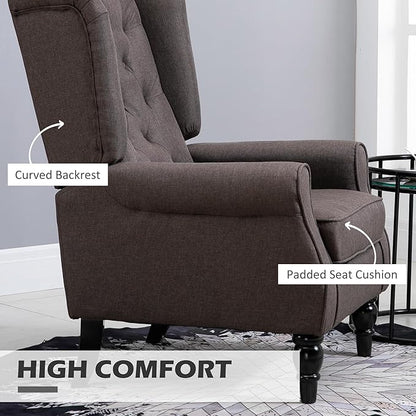 HOMCOM Mid-Century Modern Accent Chair, High Wingback Chair, Button-Tufted Upholstered Fabric Armchair with Retro Wood Legs for Living Room, Bedroom, Dark Brown