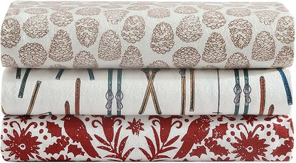 Eddie Bauer 3 Pc Flannel Sheets Twin Size - 100% Cotton Breathable & Soft Twin Sheets Set (1 Flat, 1 Flannel Fitted Sheet & 1 Pillowcase) - 12" Deep Pocket All Seasons Sheet Set (Arcadia Red)