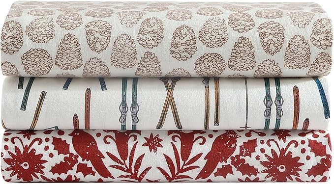 Eddie Bauer 4 Pc Flannel Sheets King Size - 100% Cotton Breathable & Soft King Size Sheets Set (1 Flat, 1 Flannel Fitted Sheet, 2 Pillowcases) - 15" Deep Pocket All Seasons Sheet Set (Arcadia Red)