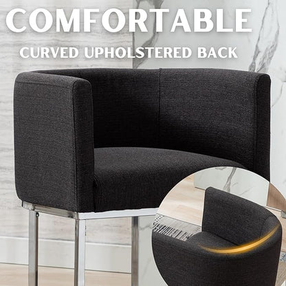 Contemporary Charcoal Linen Bar Stools Set of 4, 24" Upholstered Fabric Counter Height Barstools Kitchen Counter Island Stools with Screwed Together Chrome Finish Base
