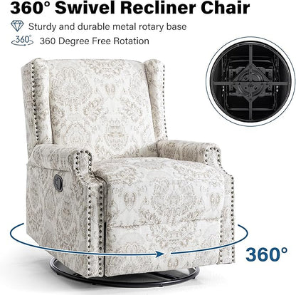 Lumibee Recliner Chairs Set of 2, 360° Swivel Rocker Recliner Chair with Footrest High Back, Comfy Upholstered Glider Rocking Chair for Living Room Bedroom (Beige)