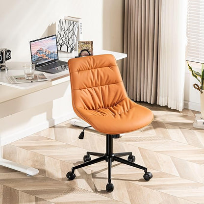 Rowill Leather Office Chair,Ergonomic Armless Desk Chair with Waterproof Cushion & Slient Wheels & SGS-Certified Class 3 Explosion-Proof Gas Lift,Ideal for Home Office,Study,Vanity(Brunt Orange)