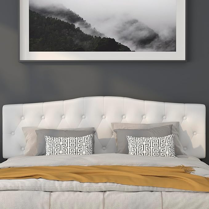 BizChair Tufted Upholstered King Size Headboard in White Fabric