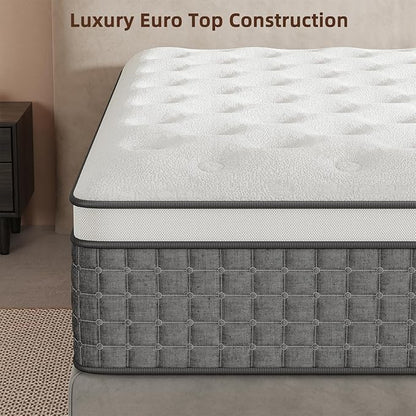 Mattress Queen Size, Medium Firm 14 Inch Mattress with Extra Lumbar & Shoulder Support, Hybrid Mattresses with Gel Memory Foam Pain Relief - Fiberglass Free - No Odor - 365 Night Trial