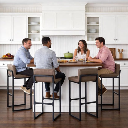 Bar Height Stools Set of 4, Upholstered Barstools with Back and Thickened Metal Frame, Modern 30-inch Tall Bar Chairs for Kitchen Island, Bar, Counter (Coffee Brown, 4Pcs 30" Bar Stools)