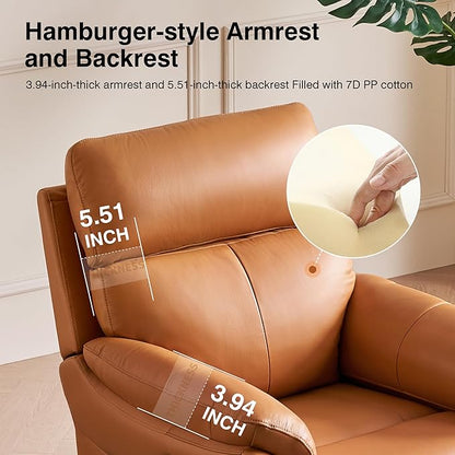 AIRSKY Genuine Leather Recliner Chair, Top Grain Leather, Italian Water-Washing Process, Wall Hugger Recliner Chair, for Living Room, Theater Seating, Bedroom. R1, Orangish Yellow