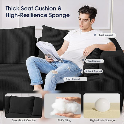 KINGYES 107'' Modular Sectional Sofa, L Shaped Cloud Couch for Living Room, Modern Boneless Sofa with Chaise for Bedroom, Black