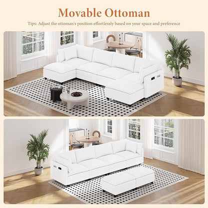 Vesgantti 143" U Shaped Sectional Modular Couch, Comfy Corduroy Upholstered Modular Cloud Sofas for Living Room, Modern Sectional Sofa with 2 Ottoman Deep Seat, Warm White