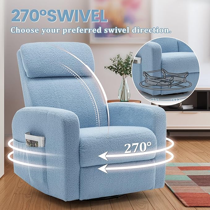 Power Swivel Recliner Chairs for Adults, Electric Glider Rocking Chair Nursery, Glider Recliner Nursery Chair with Classified Side Pocket, Nursery Rocking Chairs with USB and Type-C Ports