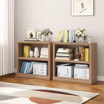 Bookcase, 2 Tiers S Bookshelf Open Storage Organization, Floor Standing Indoor Furniture Book Case for Library Office Living Room Bedroom, Salt Oak - 2 Tier