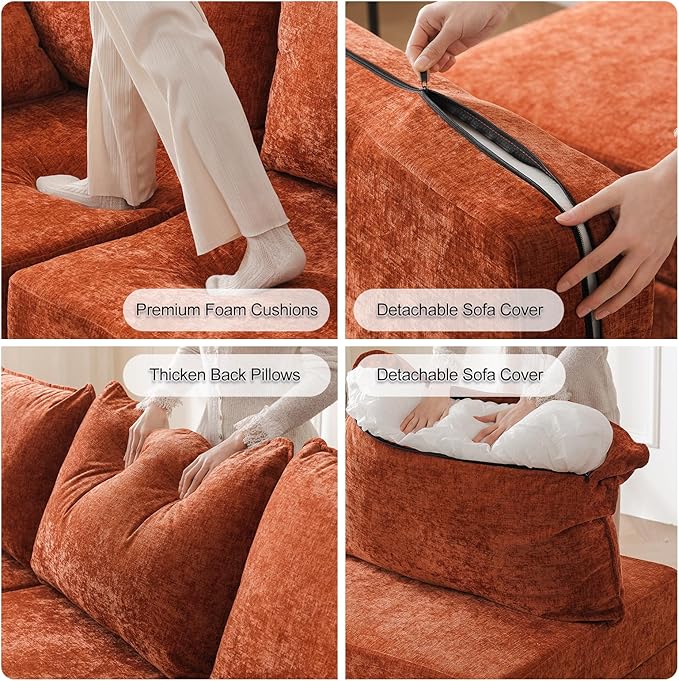 104'' Modular Sectional Sofa with All Seats Storage, Oversized Sleeper Sofa Bed for Living Room,3-Seater Comfy Cloud Couches with Movable Ottoman,Big Sectional for Bedroom,Velet,Orange