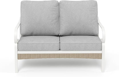 Patio Furniture Sofa, Love-Seat Patio Sofa Steel Frame Outdoor Sectional Couch with Deep Seating and 5.5” Cushions for Lawn Backyard Porch Deck, Light Gray
