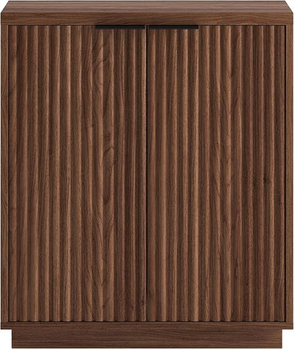 Henn&Hart 28" Fluted Wooden Accent Cabinet, Modern Ribbed Sideboard Buffet Cabinet with 2 Doors and an Adjustable Shelf for Living Room, Dining Room, Bedroom or Entryway, Satin Walnut