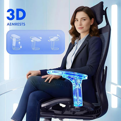 FLEXISPOT MasterEase Massage Office Chair with Footrest, High Back Ergonomic Desk Chair with Adjustable Headrest, 3D Armrests, 2D Lumbar Heated Massage, 4-Position Recline, Foam Seat, Black