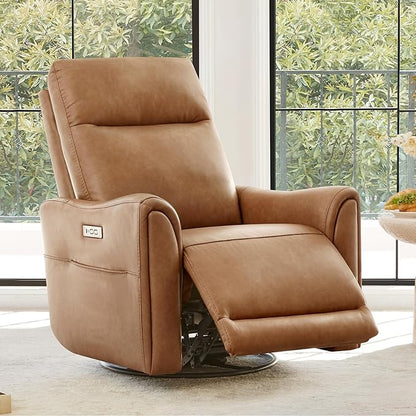 Watson & Whitely Power Swivel Rocker Recliner, Reclining Chair with Memory Foam for Living Room, Faux Leather RC011 (Camel)
