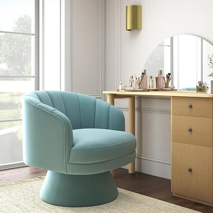 Swivel Accent Chair Set of 2,Upholstered Velvet 360° Swivel Barrel Chair for Living Room Overstuffed Bouncle Reading Chair Round Armchair for Bedroom,Vanity,Office (Blue)
