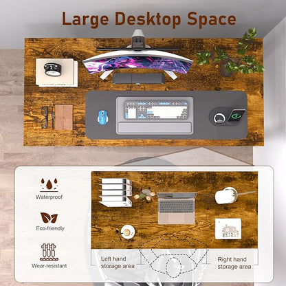 StarGraph Home Office Desks 47 Inch Large Office Desk with Sturdy Metal Frame Modern Computer Desk Gaming Study Writing Work from Home Desks, Rustic Brown