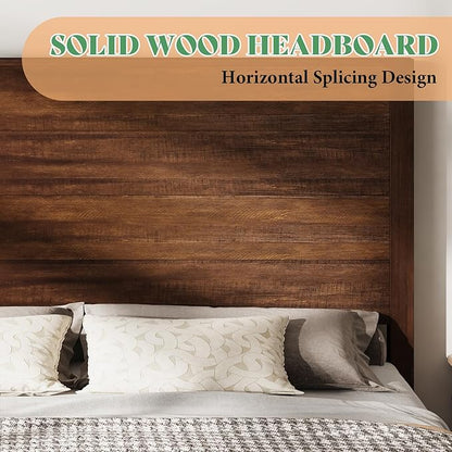 AMERLIFE King Size 51.2" Wood Bed Frame, Rustic Platform Bed with Spliced Headboard, Wood Slats Support/Noiseless/Reclaimed Barnwood//No Box Spring Needed