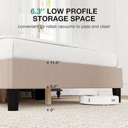 Novilla Queen Size Bed Frame, Queen Bed Frame with Headboard, Linen Upholstered Pull-Point Wing Side Headboard, No Box Spring Needed, Heavy Duty Feet, Easy Assembly, Beige