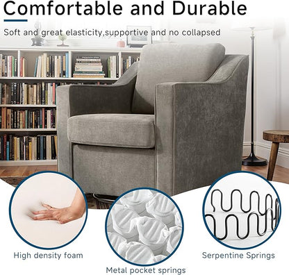 Pia Ricco 360° Swivel Accent Chair, Plush Oversized Chenille Fabric Armchair with Removable Cover for Living Room and Reception,Sand