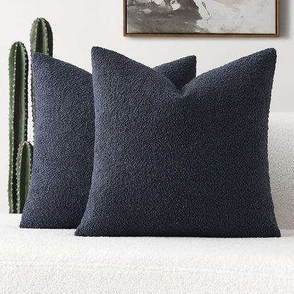 FUTEI Pack of 2 Navy Blue Decorative Throw Pillow Covers 18x18 Inch Soft Cozy Solid Boucle Textured Cushion Case,Modern Home Decor for Couch Bed Living Room