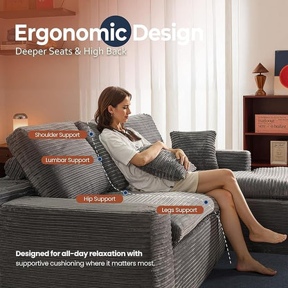 106" Oversized Couch Sofa, L Shape Couches for Living Room, No Assembly Required Corduroy Sectional Sofas with Right Facing Chaise for Home Apartment