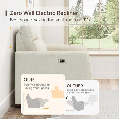 Zero Wall Recliner Chair Wall Hugger Power Recliner Chair with Comfortable Backrest High Wood Leg USB & Type C Dual Charge Ports for Living Room RV Furniture or Small Spaces