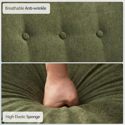 HUIMO Accent Chair, Upholstered Button Tufted Armchair, Linen Fabric Sofa Chairs for Bedroom, Living Room, Mid-Century Modern Comfy Reading Chair (4, Green)