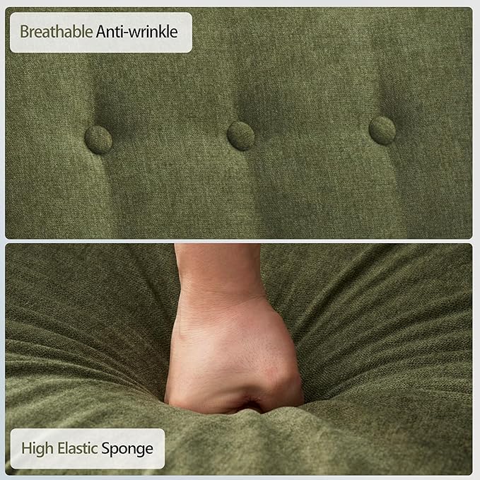 HUIMO Living Room Accent Chair Set of 2, Upholstered Button Tufted Armchair with Wooden Legs, Fabric Sofa Chairs for Bedroom, Living Room, Mid-Century Modern Comfy Reading Chair 2 PCS Green