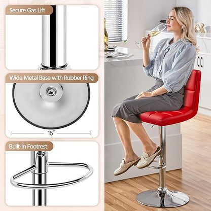 Yaheetech Bar Stools Set of 2, Adjustable PU Leather Swivel Barstools, Modern Counter Stools with Back and Footrest, Counter Height Barstools for Bar, Kitchen, Dining Room, Red