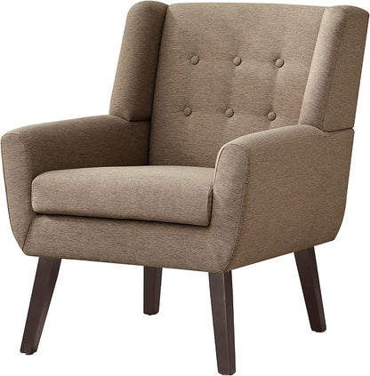 HUIMO Accent Chair, Upholstered Button Tufted Armchair, Linen Fabric Sofa Chairs for Bedroom, Living Room, Mid-Century Modern Comfy Reading Chair (4, Brown)