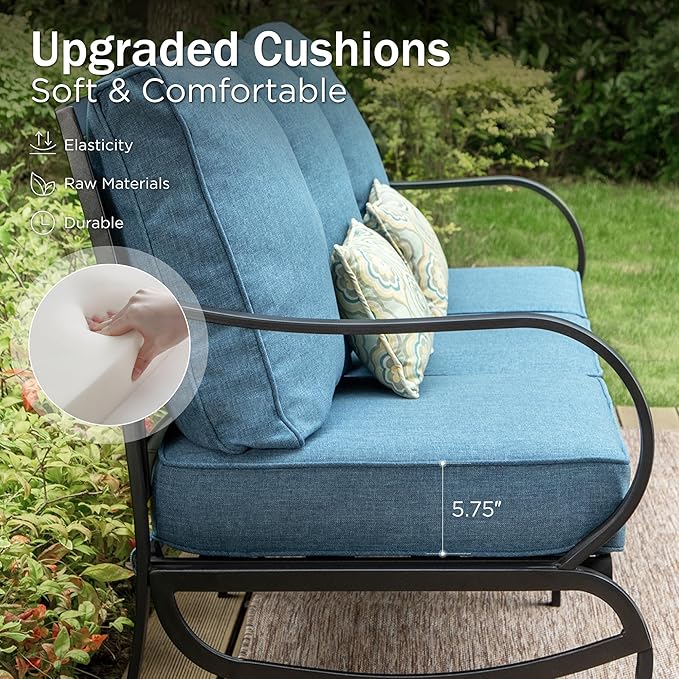 PHI VILLA Patio Furniture Set with FirePit Table, Outdoor Furniture with 1 x 3-Seat Deep Seating Bench, 2 x Swivel Sofa Chairs & 2 Ottomans, 5.75" Cushioned Outdoor Conversation Set for 5, Navy Blue
