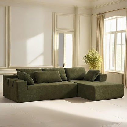 108" Modular Sectional Couch Sofa with L-Shape Chaise, Modern Cloud Comfy Sofa with Deep Seat, Upholstered Couches for Living Room Bedroom, No Assembly Required (Green Right Facing Chaise)